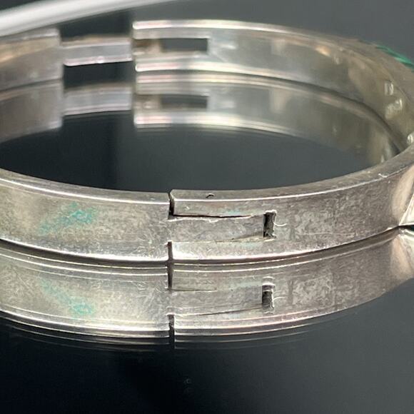 Vintage Mexico Taxco Sterling Silver Malachite Hinged Bangle Bracelet Signed 925 - Picture 9 of 14